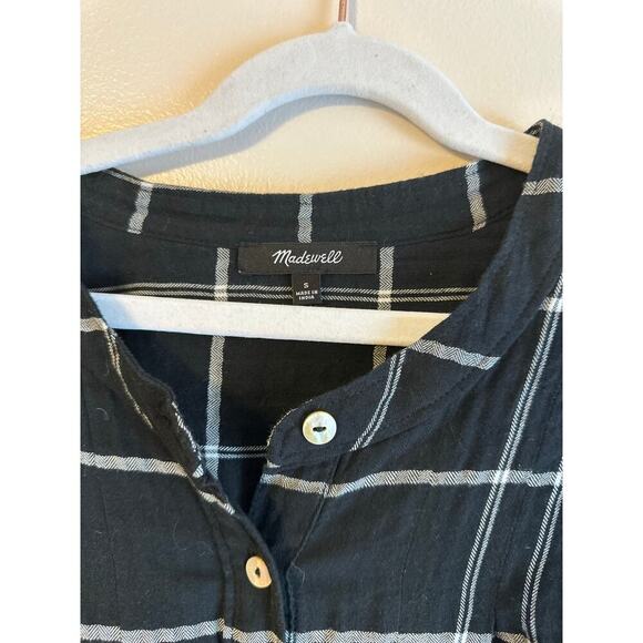 Madewell Dark Academia Windowpane Black Button Long Sleeve Mini Shirtdress Small - Picture 6 of 7
